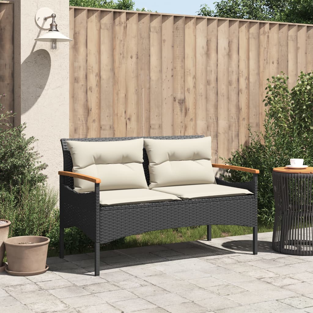 Tuinbank met kussens 116x62,5x74 cm poly rattan zwart Tuinbanken | Creëer jouw Trendy Thuis | Gratis bezorgd & Retour | Trendy.nl