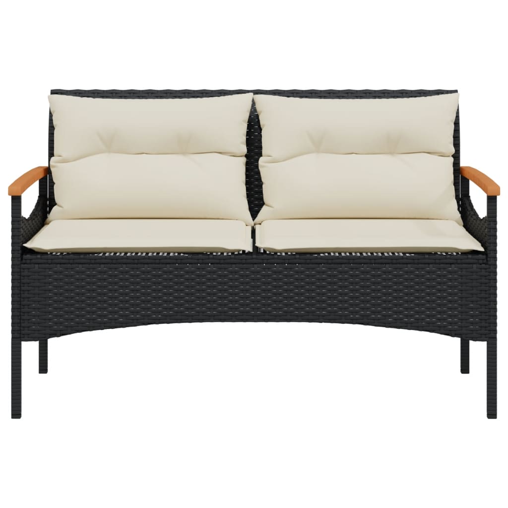 Tuinbank met kussens 116x62,5x74 cm poly rattan zwart Tuinbanken | Creëer jouw Trendy Thuis | Gratis bezorgd & Retour | Trendy.nl