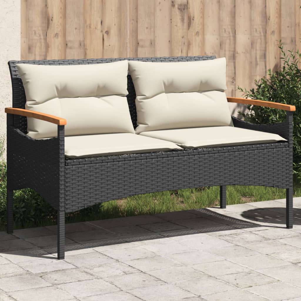 Tuinbank met kussens 116x62,5x74 cm poly rattan zwart Tuinbanken | Creëer jouw Trendy Thuis | Gratis bezorgd & Retour | Trendy.nl