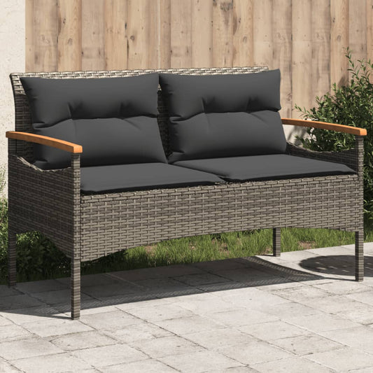 Tuinbank met kussens 116x62,5x74 cm poly rattan grijs Tuinbanken | Creëer jouw Trendy Thuis | Gratis bezorgd & Retour | Trendy.nl