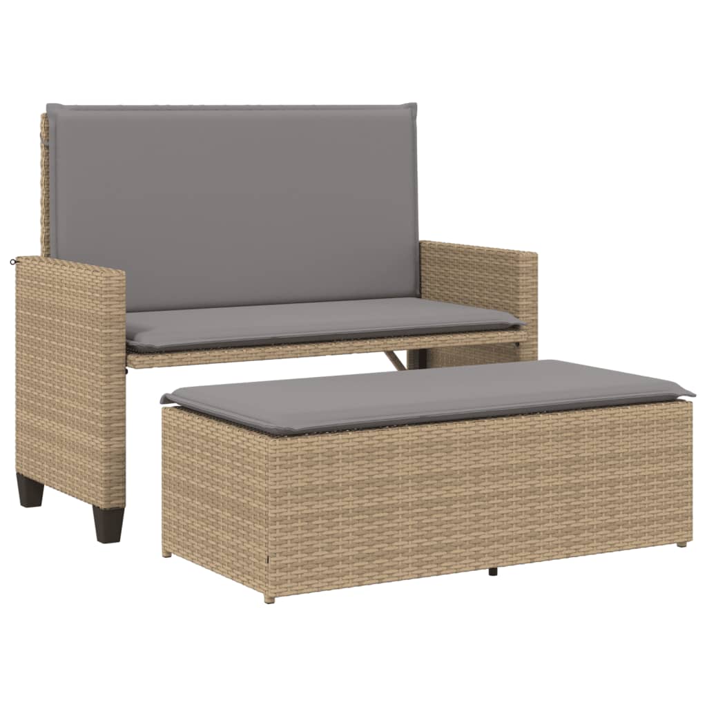 Tuinbank met kussens en voetenbank poly rattan beige Tuinbanken | Creëer jouw Trendy Thuis | Gratis bezorgd & Retour | Trendy.nl