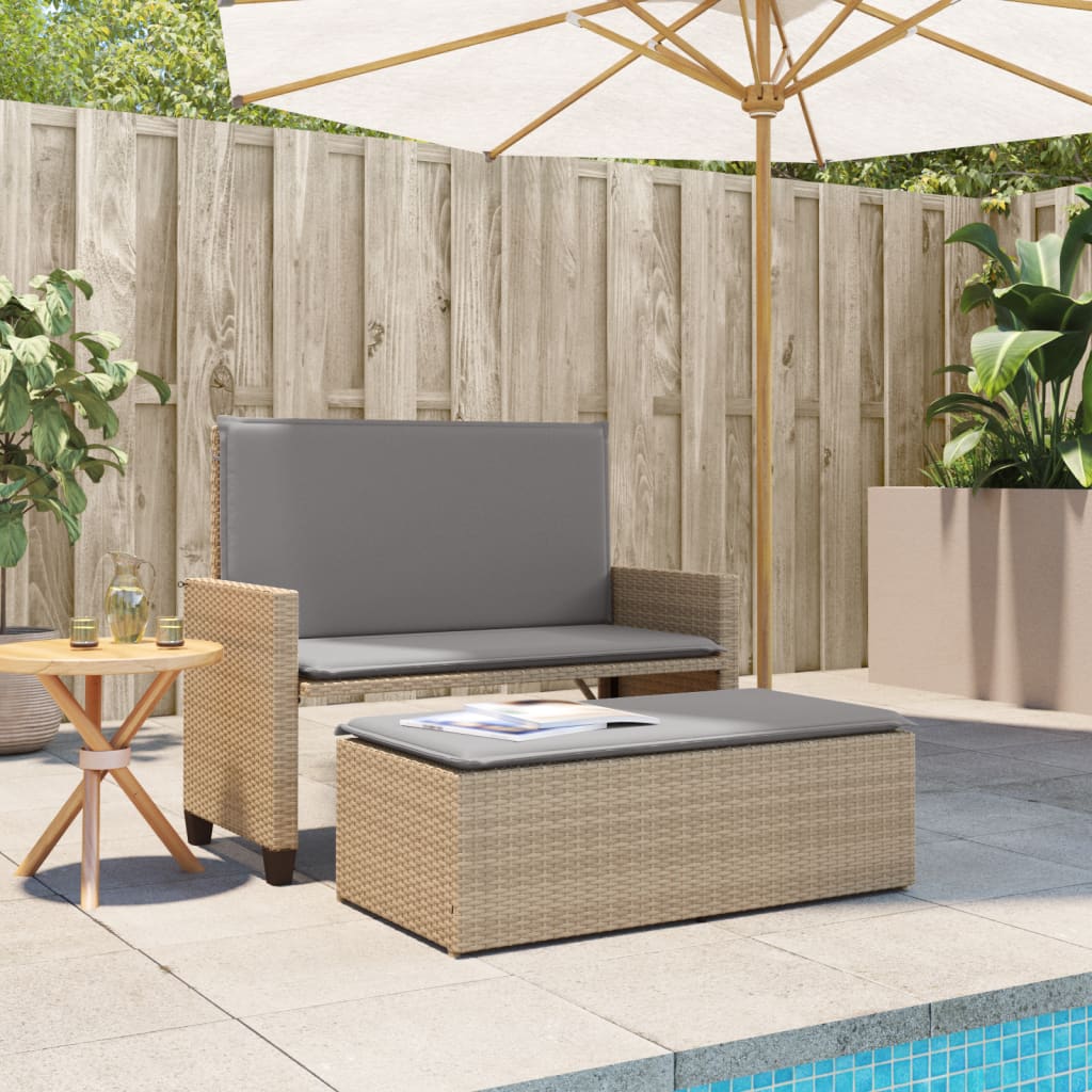 Tuinbank met kussens en voetenbank poly rattan beige Tuinbanken | Creëer jouw Trendy Thuis | Gratis bezorgd & Retour | Trendy.nl