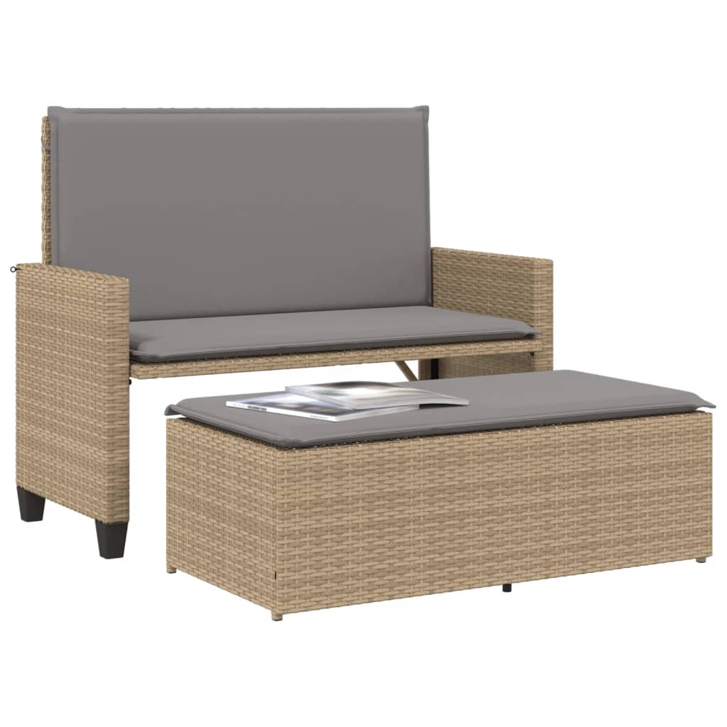 Tuinbank met kussens en voetenbank poly rattan beige Tuinbanken | Creëer jouw Trendy Thuis | Gratis bezorgd & Retour | Trendy.nl