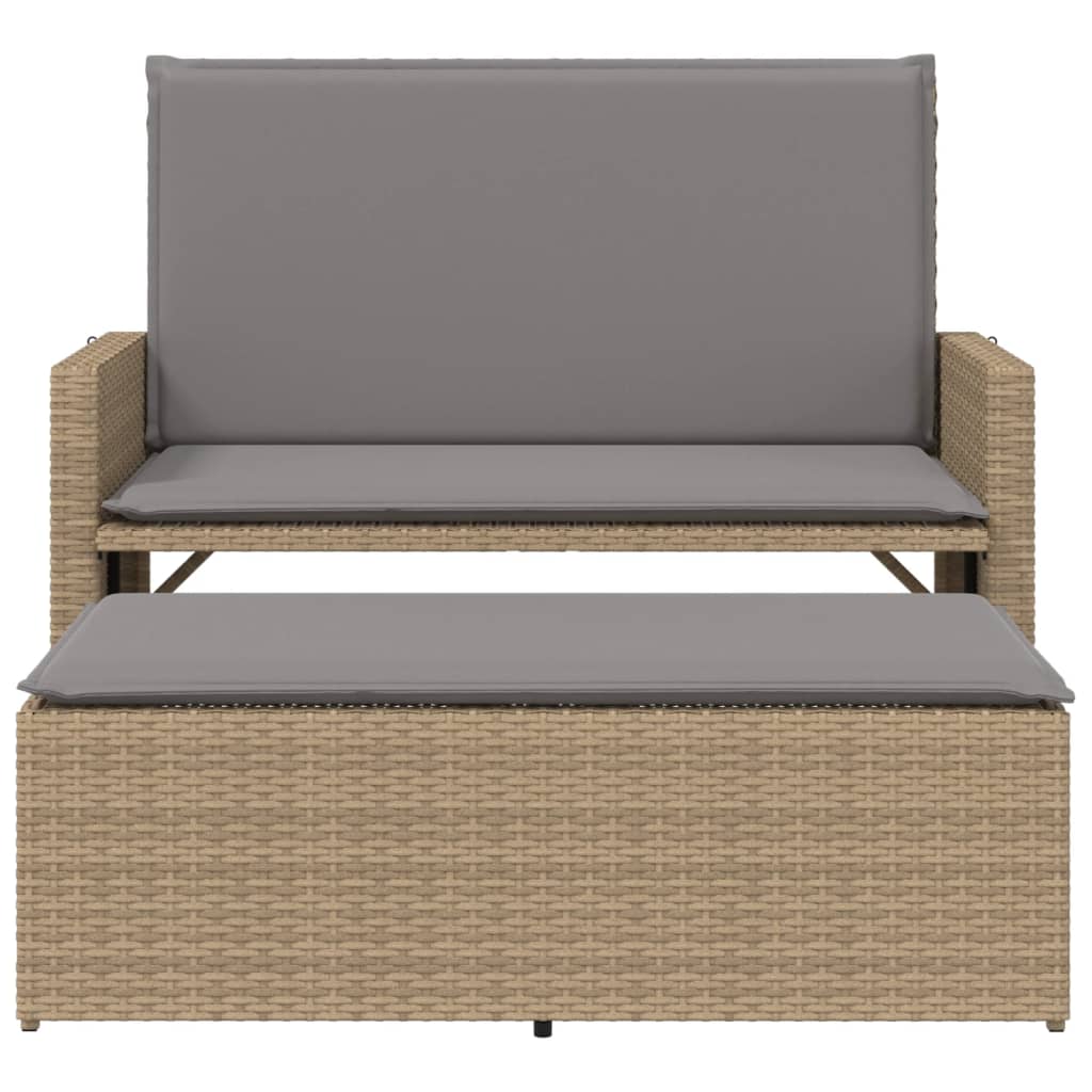 Tuinbank met kussens en voetenbank poly rattan beige Tuinbanken | Creëer jouw Trendy Thuis | Gratis bezorgd & Retour | Trendy.nl