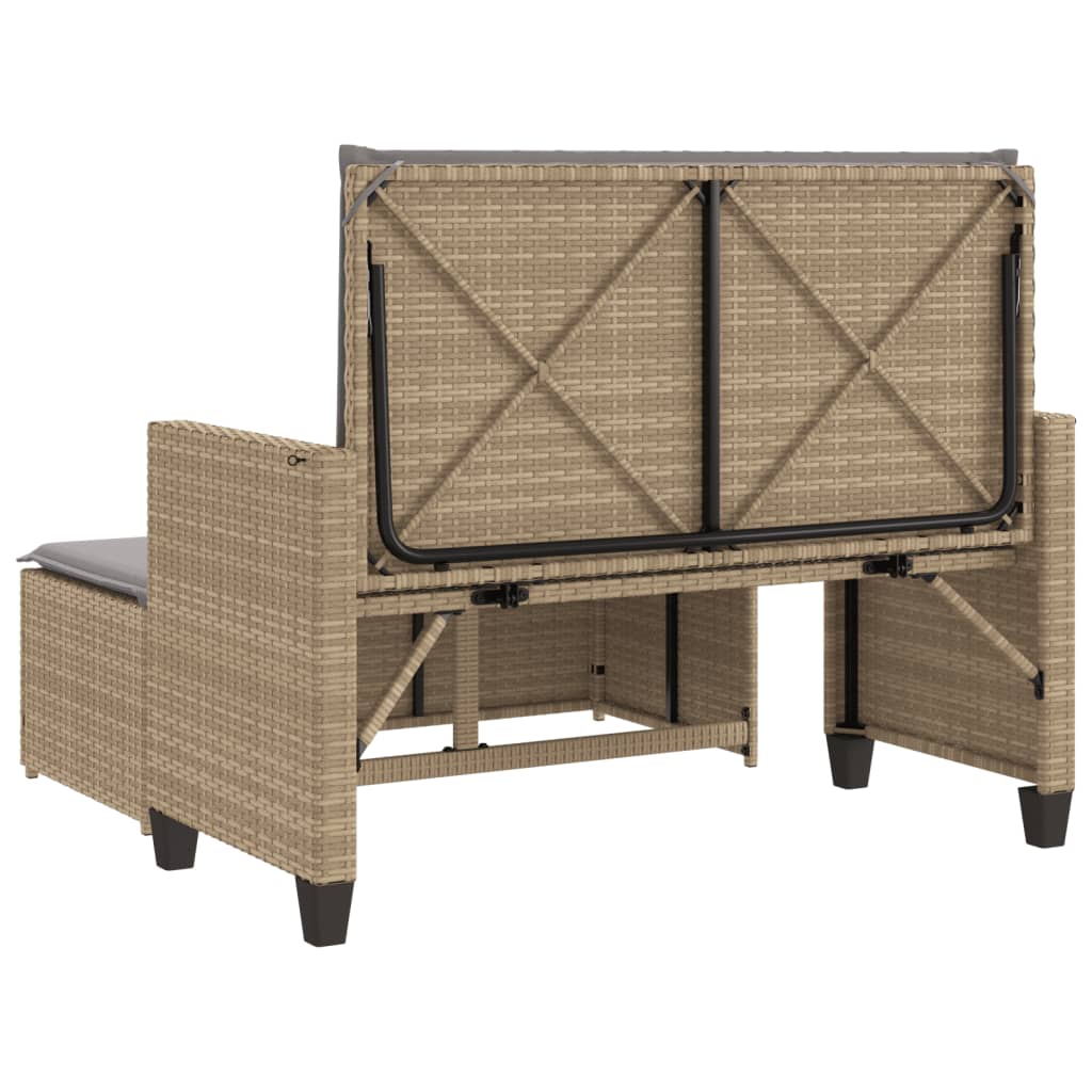 Tuinbank met kussens en voetenbank poly rattan beige Tuinbanken | Creëer jouw Trendy Thuis | Gratis bezorgd & Retour | Trendy.nl