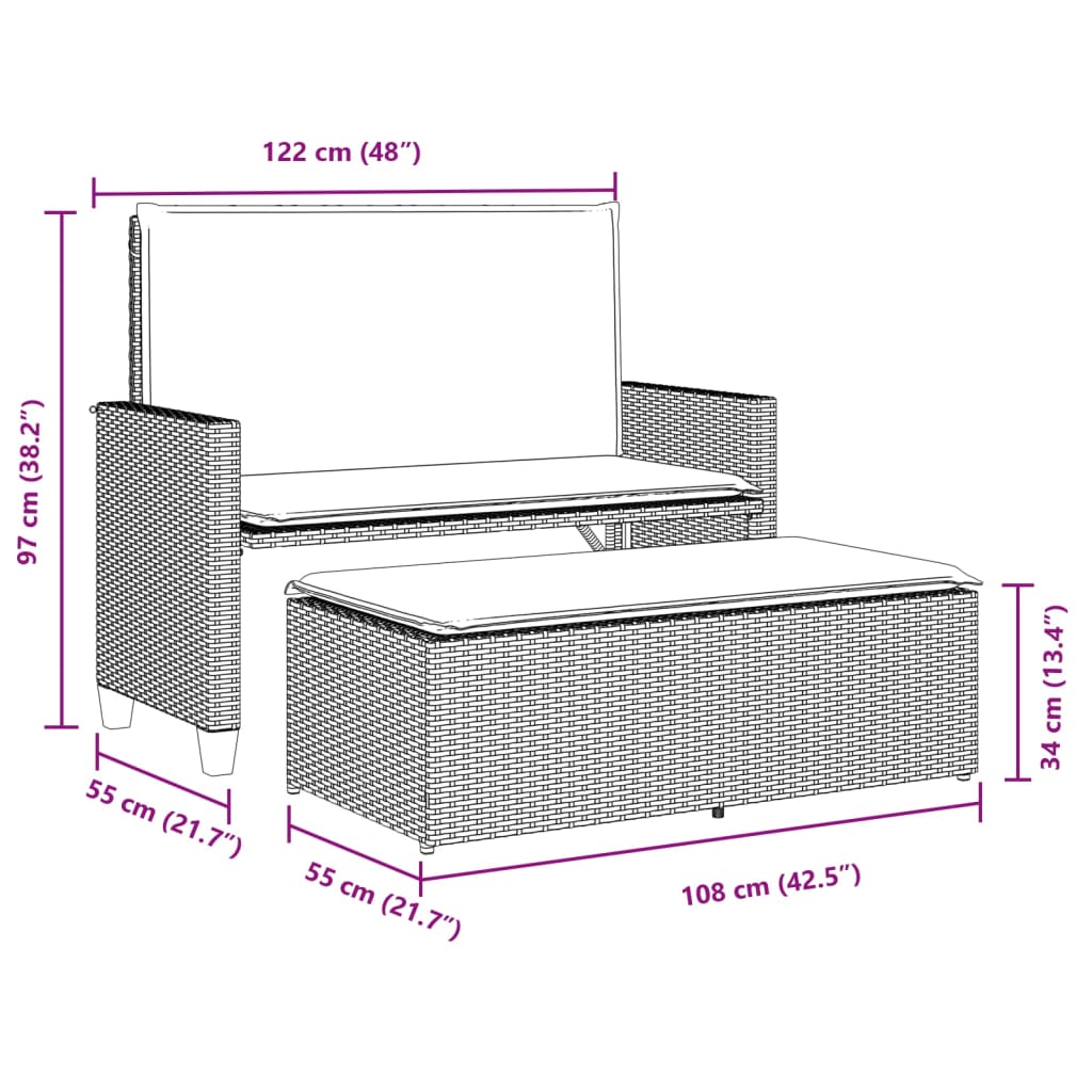 Tuinbank met kussens en voetenbank poly rattan beige Tuinbanken | Creëer jouw Trendy Thuis | Gratis bezorgd & Retour | Trendy.nl