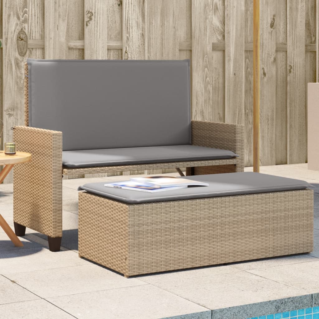 Tuinbank met kussens en voetenbank poly rattan beige Tuinbanken | Creëer jouw Trendy Thuis | Gratis bezorgd & Retour | Trendy.nl