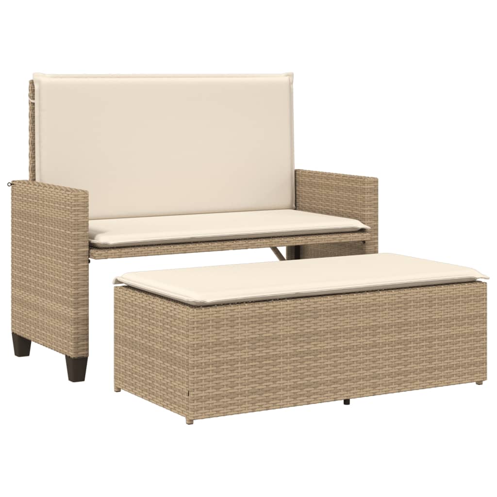 Tuinbank met kussens en voetenbank poly rattan beige Tuinbanken | Creëer jouw Trendy Thuis | Gratis bezorgd & Retour | Trendy.nl