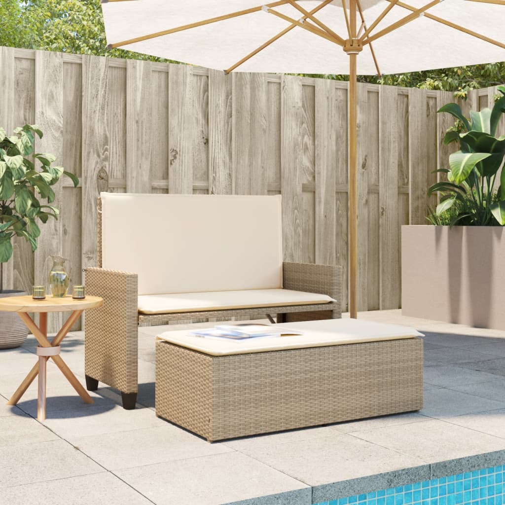 Tuinbank met kussens en voetenbank poly rattan beige Tuinbanken | Creëer jouw Trendy Thuis | Gratis bezorgd & Retour | Trendy.nl