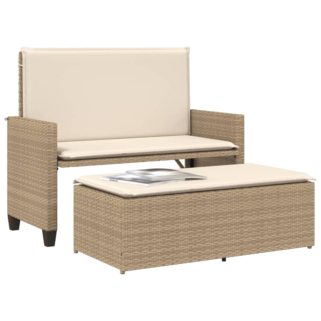 Tuinbank met kussens en voetenbank poly rattan beige Tuinbanken | Creëer jouw Trendy Thuis | Gratis bezorgd & Retour | Trendy.nl