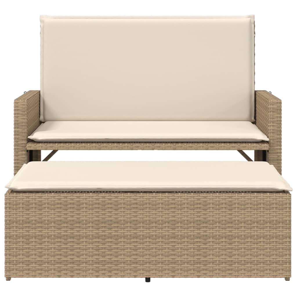 Tuinbank met kussens en voetenbank poly rattan beige Tuinbanken | Creëer jouw Trendy Thuis | Gratis bezorgd & Retour | Trendy.nl