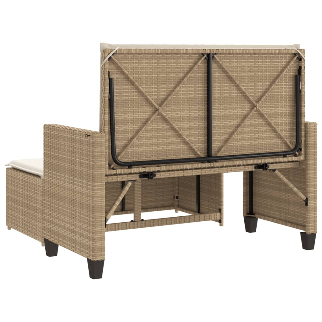 Tuinbank met kussens en voetenbank poly rattan beige Tuinbanken | Creëer jouw Trendy Thuis | Gratis bezorgd & Retour | Trendy.nl