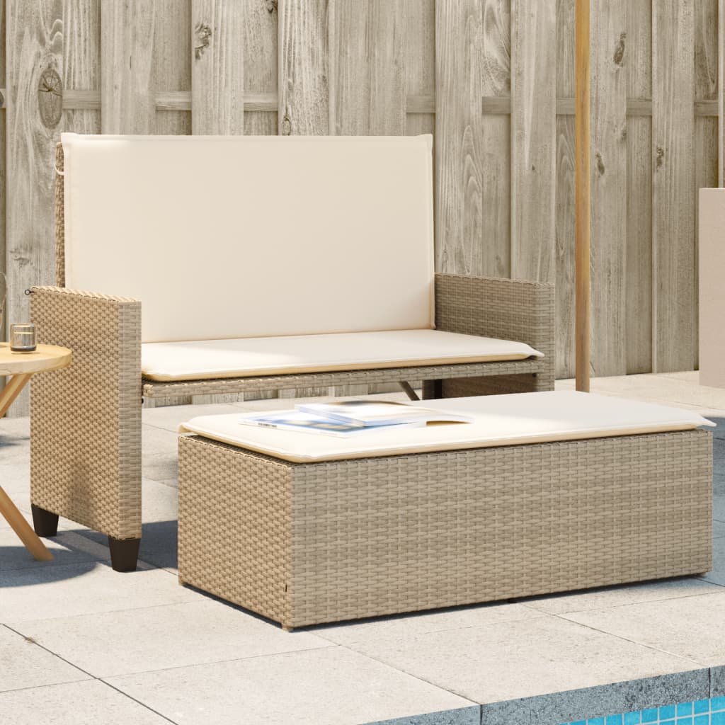 Tuinbank met kussens en voetenbank poly rattan beige Tuinbanken | Creëer jouw Trendy Thuis | Gratis bezorgd & Retour | Trendy.nl