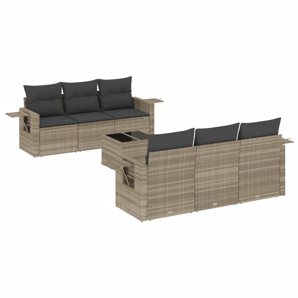 7-delige Loungeset met kussens poly rattan lichtgrijs