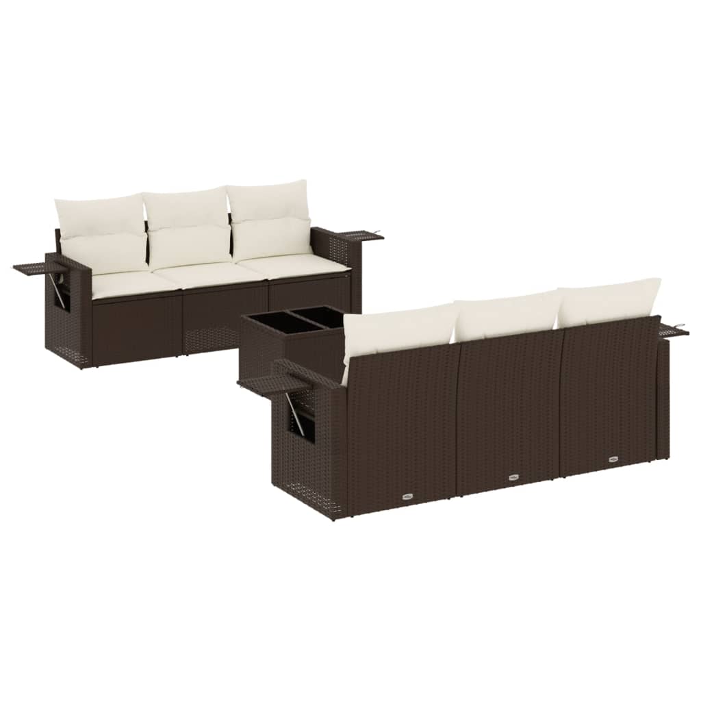 7-delige Loungeset met kussens poly rattan bruin