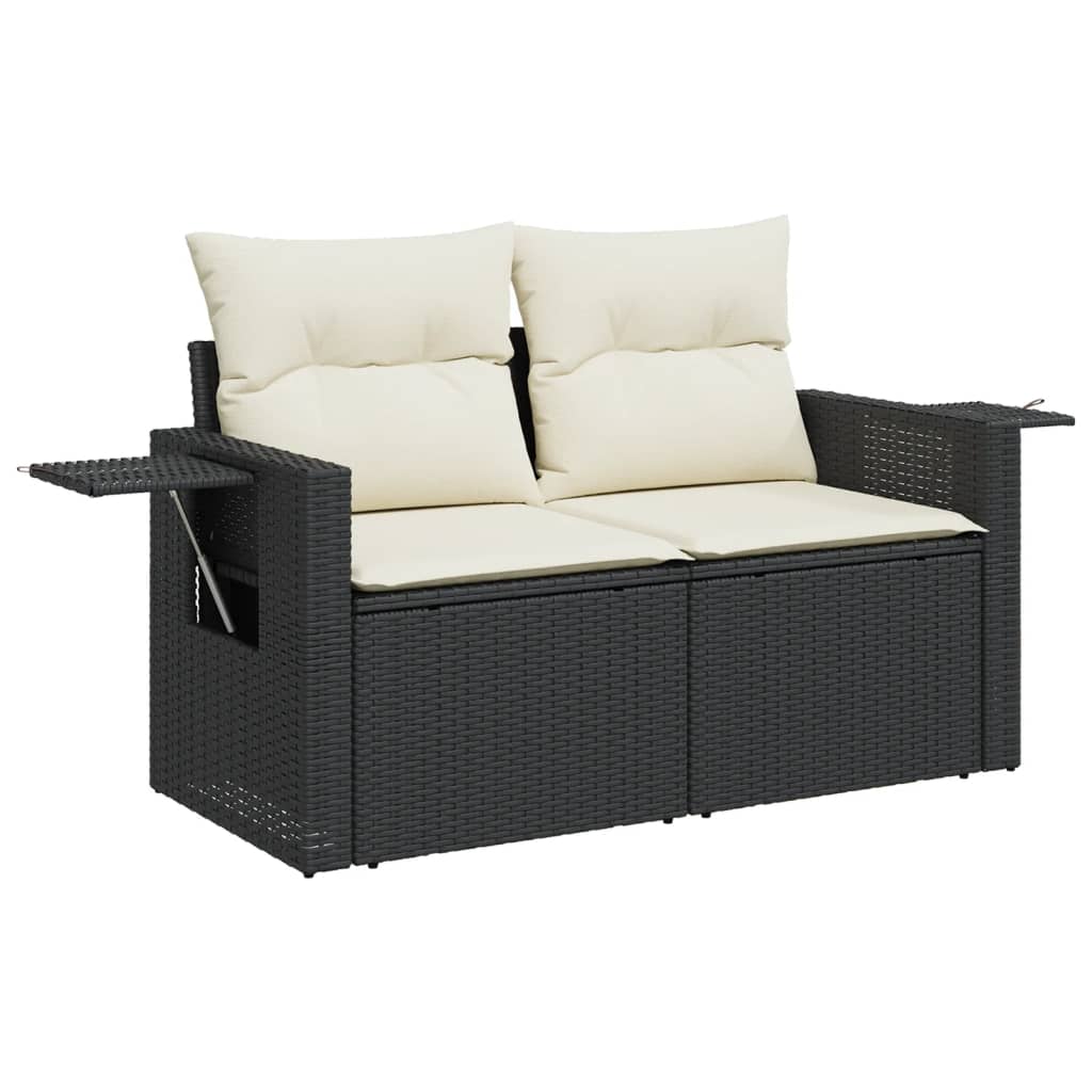 4-delige Loungeset met kussens poly rattan zwart