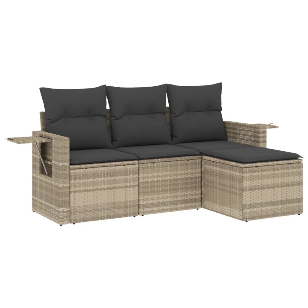 4-delige Loungeset met kussens poly rattan lichtgrijs