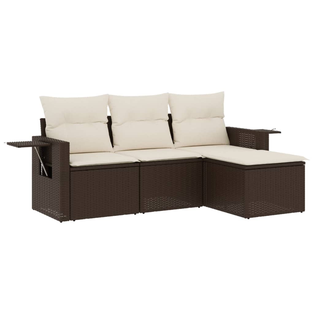 4-delige Loungeset met kussens poly rattan bruin