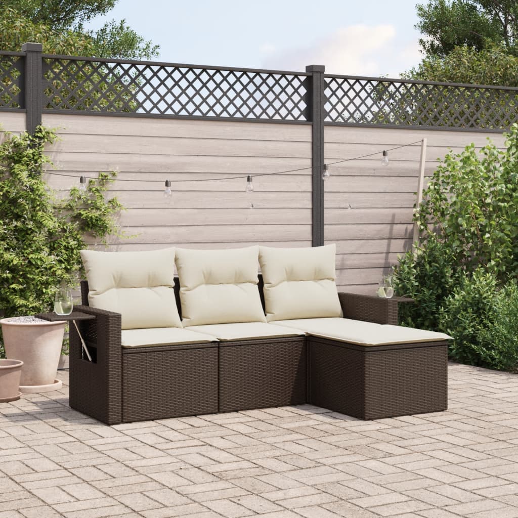 4-delige Loungeset met kussens poly rattan bruin