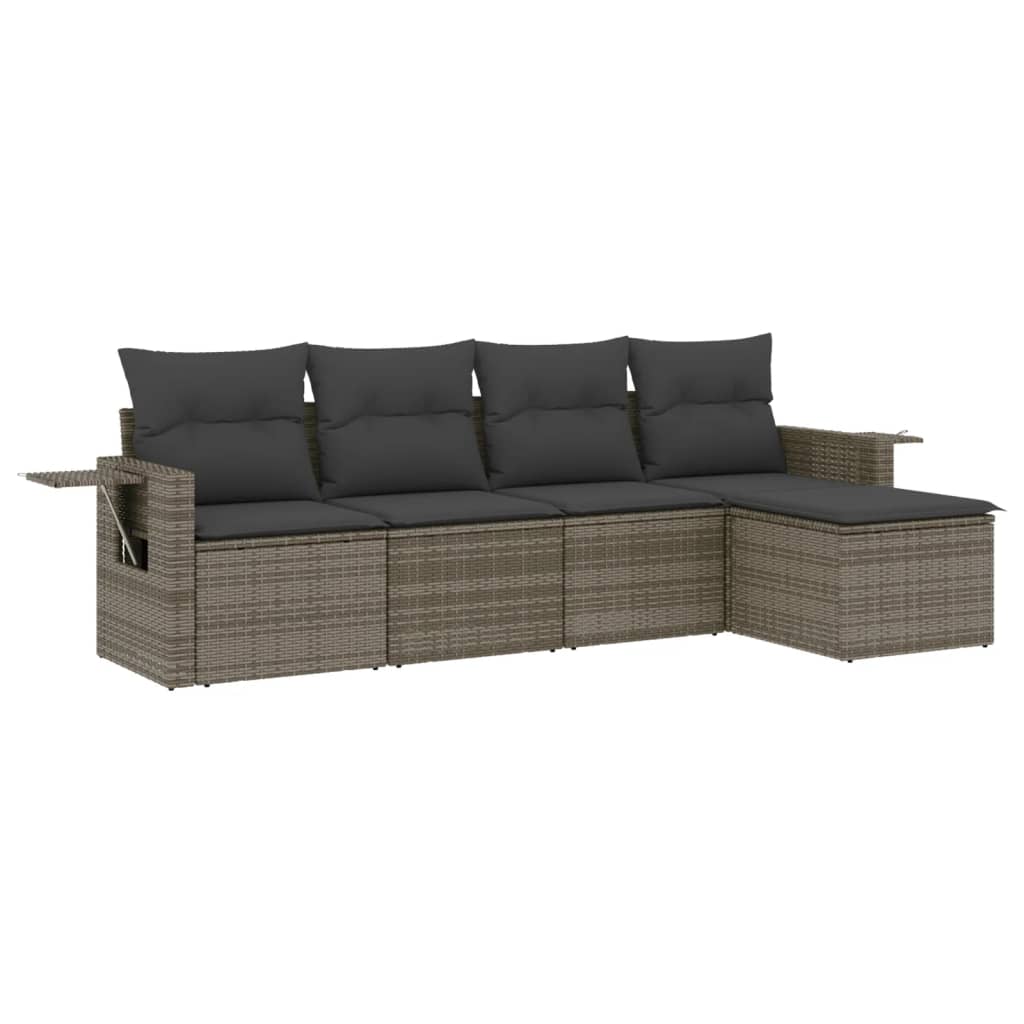 5-delige Loungeset met kussens poly rattan grijs