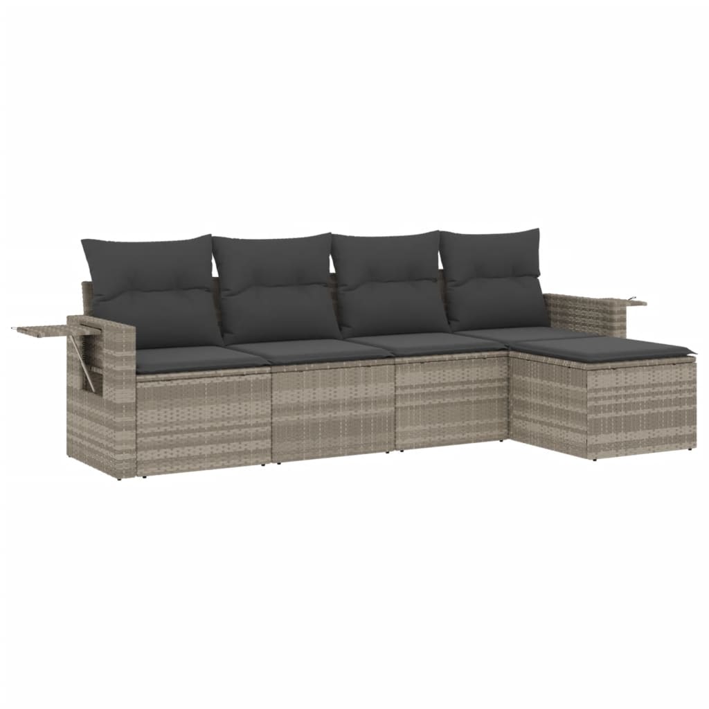 5-delige Loungeset met kussens poly rattan lichtgrijs