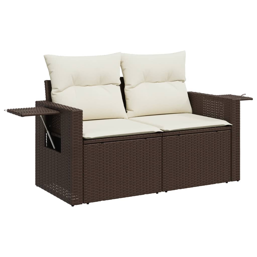 5-delige Loungeset met kussens poly rattan bruin