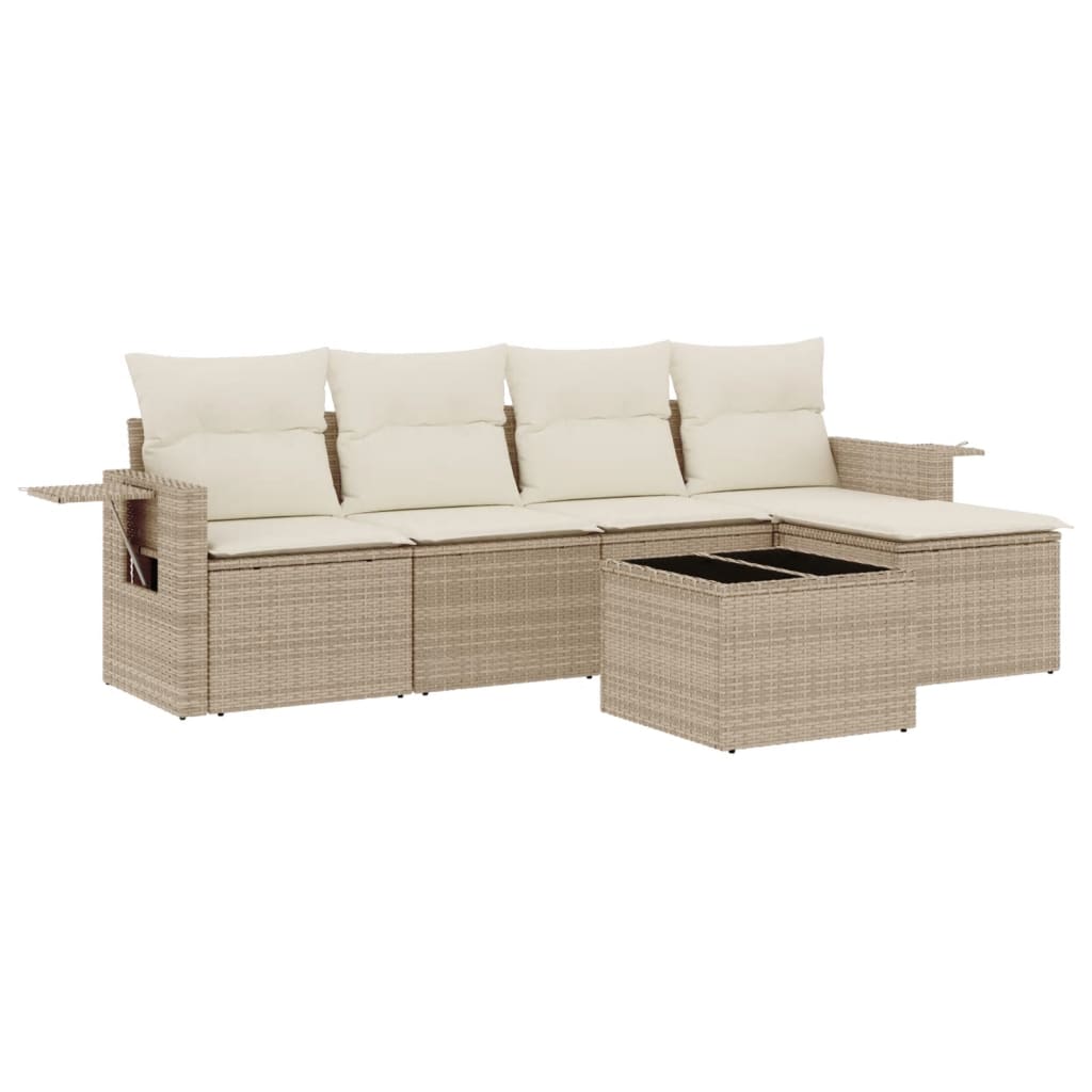 6-delige Loungeset met kussens poly rattan beige