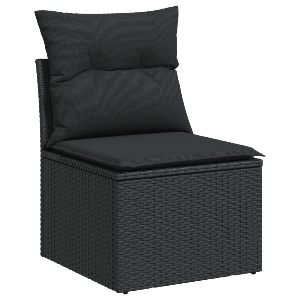 4-delige Loungeset met kussens poly rattan zwart