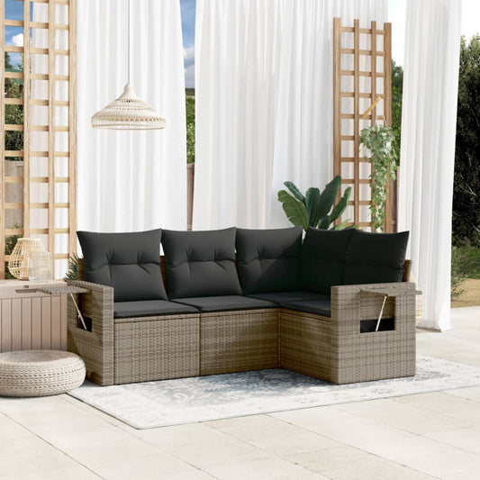 4-delige Loungeset met kussens poly rattan grijs