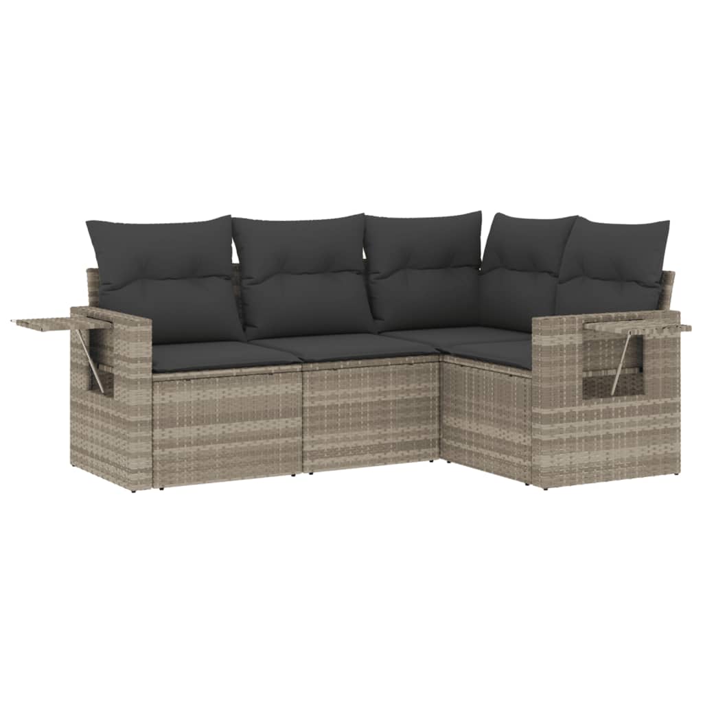 4-delige Loungeset met kussens poly rattan lichtgrijs