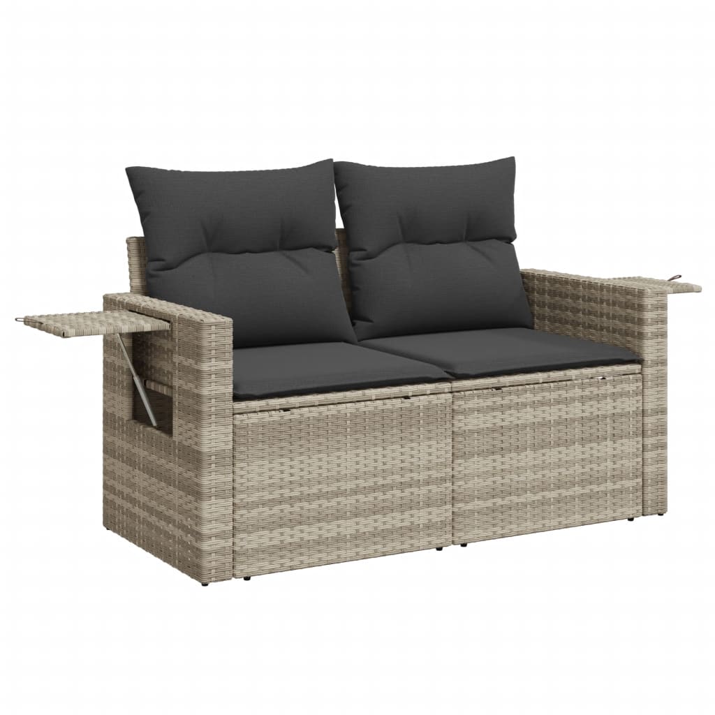 4-delige Loungeset met kussens poly rattan lichtgrijs