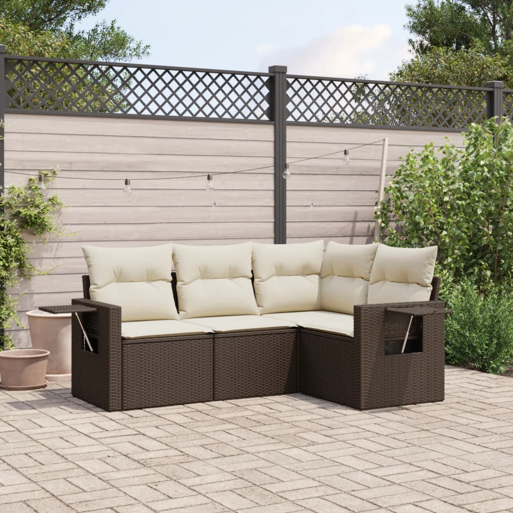 4-delige Loungeset met kussens poly rattan bruin