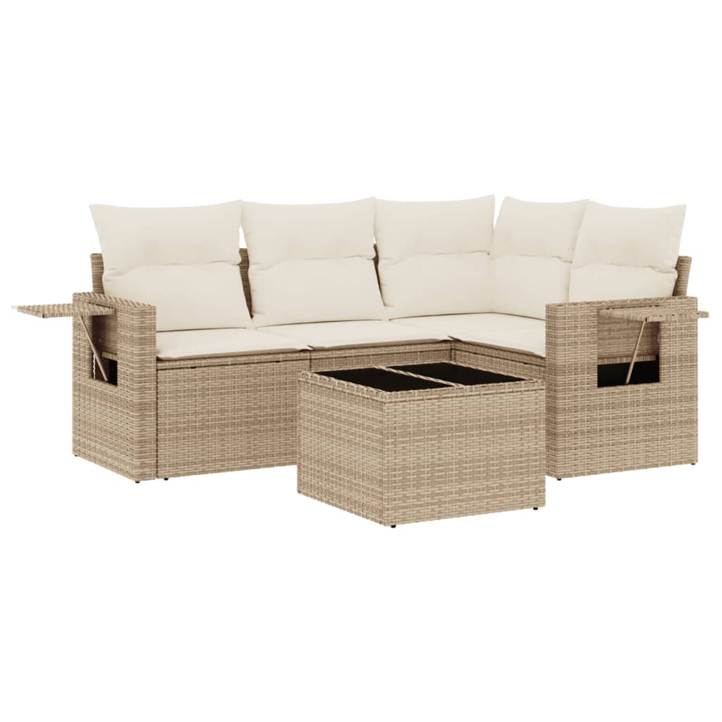 5-delige Loungeset met kussens poly rattan beige