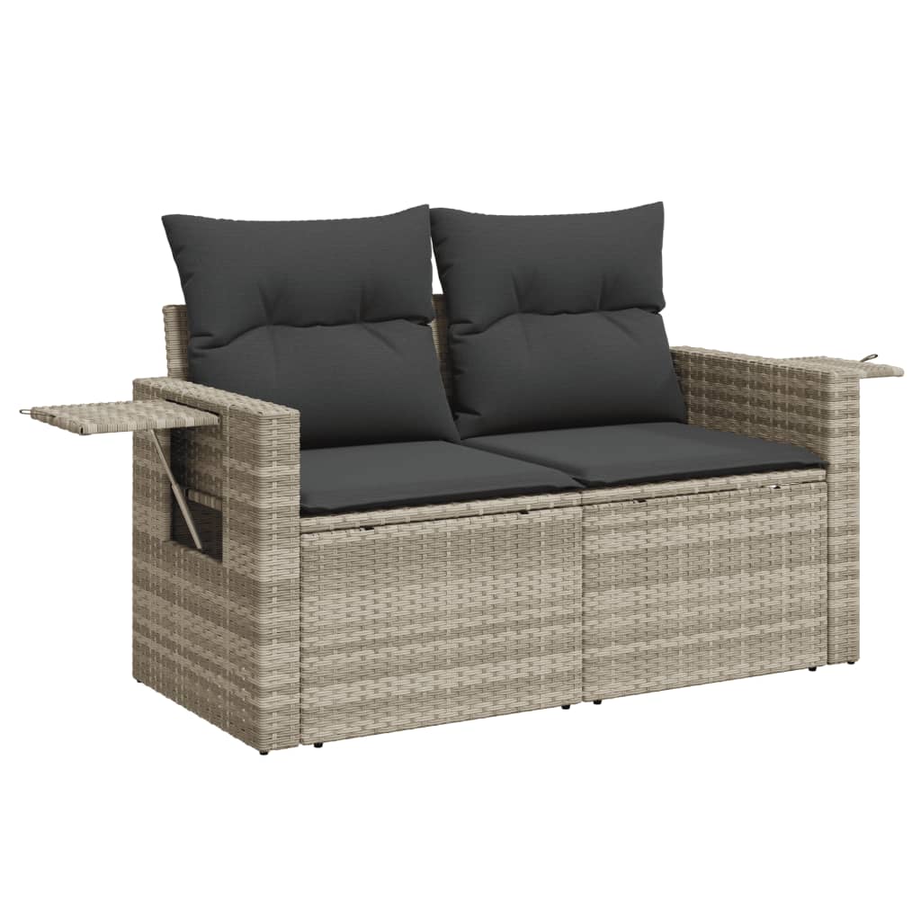 5-delige Loungeset met kussens poly rattan lichtgrijs