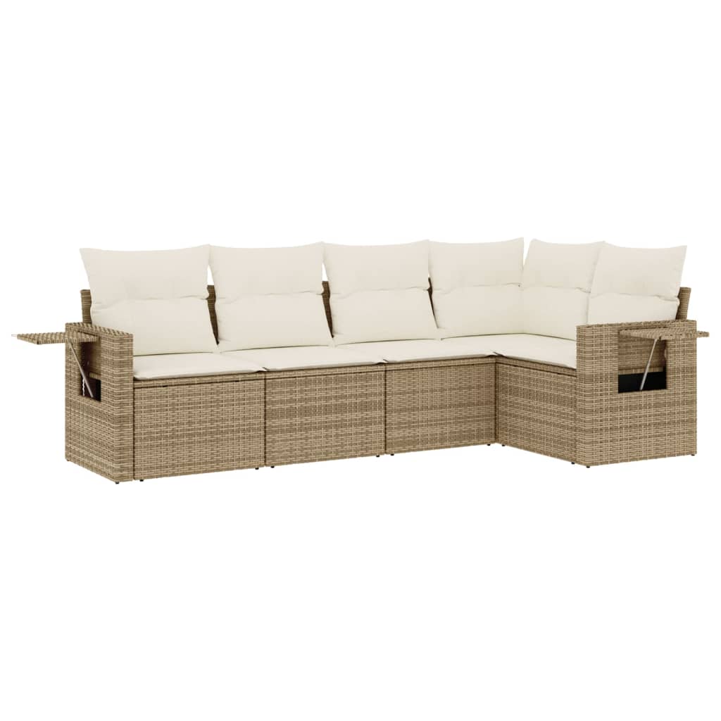 5-delige Loungeset met kussens poly rattan beige