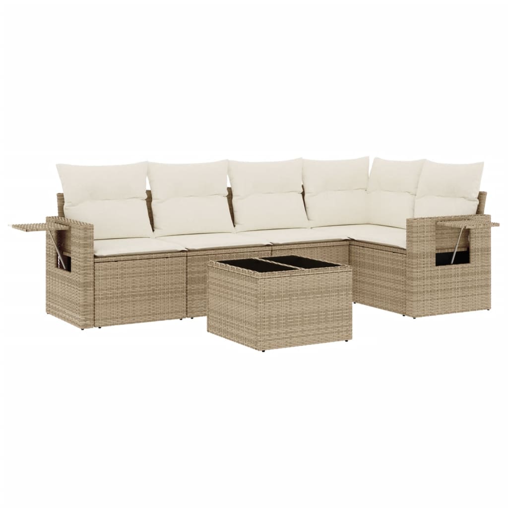 6-delige Loungeset met kussens poly rattan beige