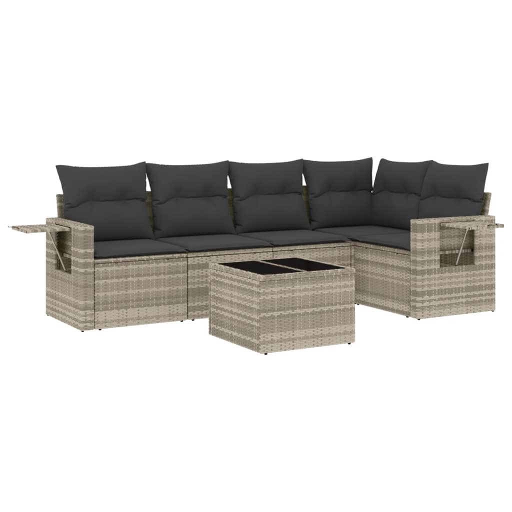 6-delige Loungeset met kussens poly rattan lichtgrijs