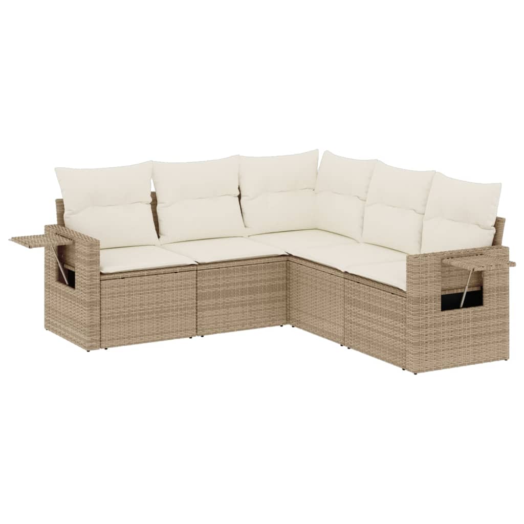 5-delige Loungeset met kussens poly rattan beige