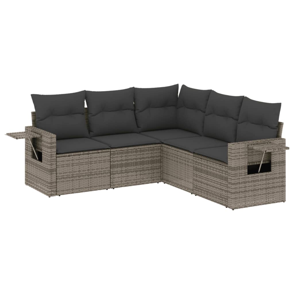 5-delige Loungeset met kussens poly rattan grijs