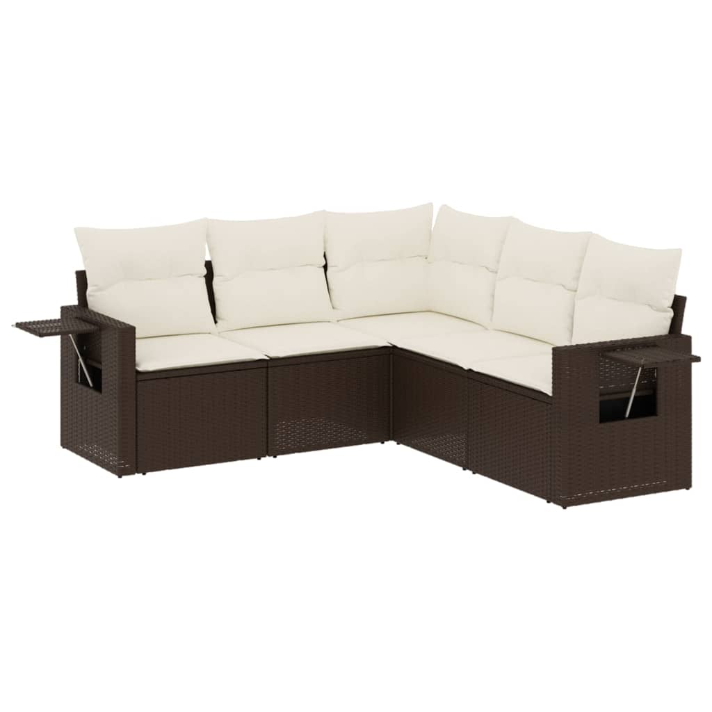 5-delige Loungeset met kussens poly rattan bruin