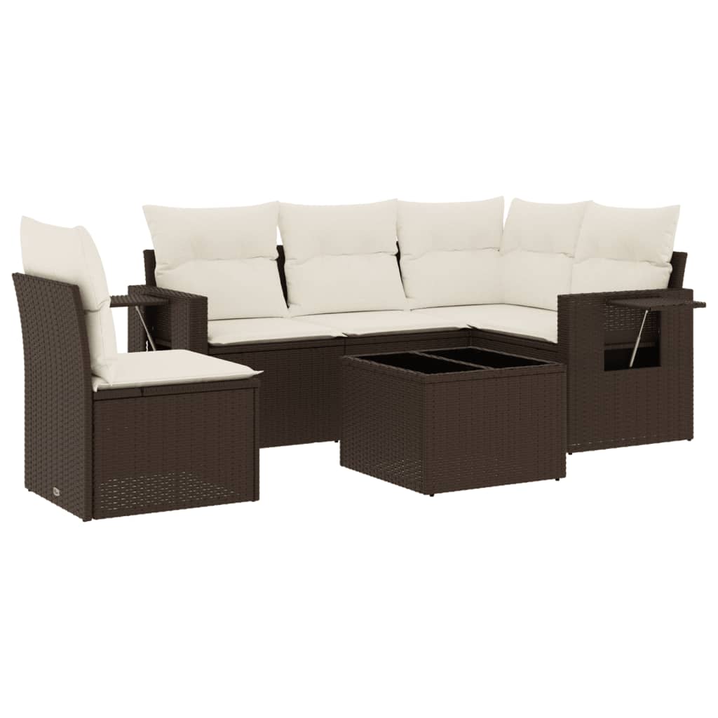 6-delige Loungeset met kussens poly rattan bruin