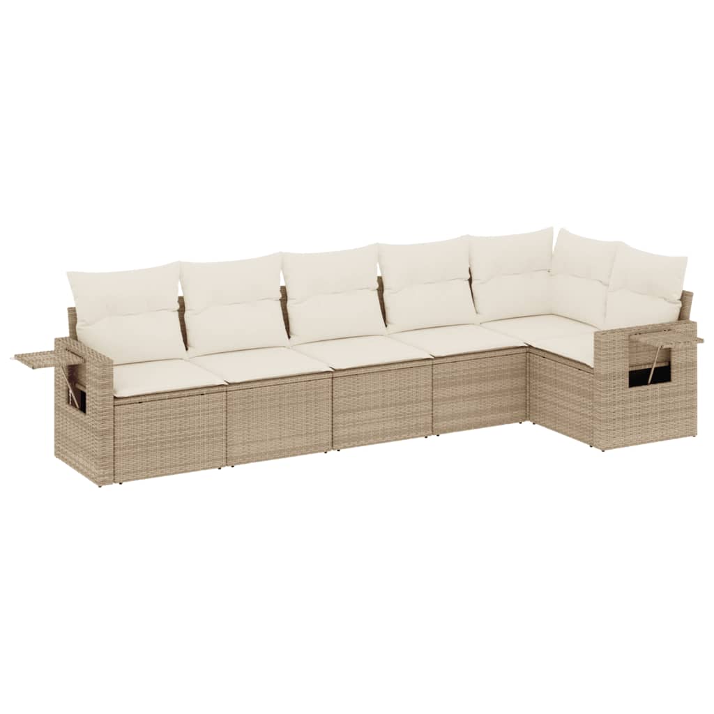 6-delige Loungeset met kussens poly rattan beige