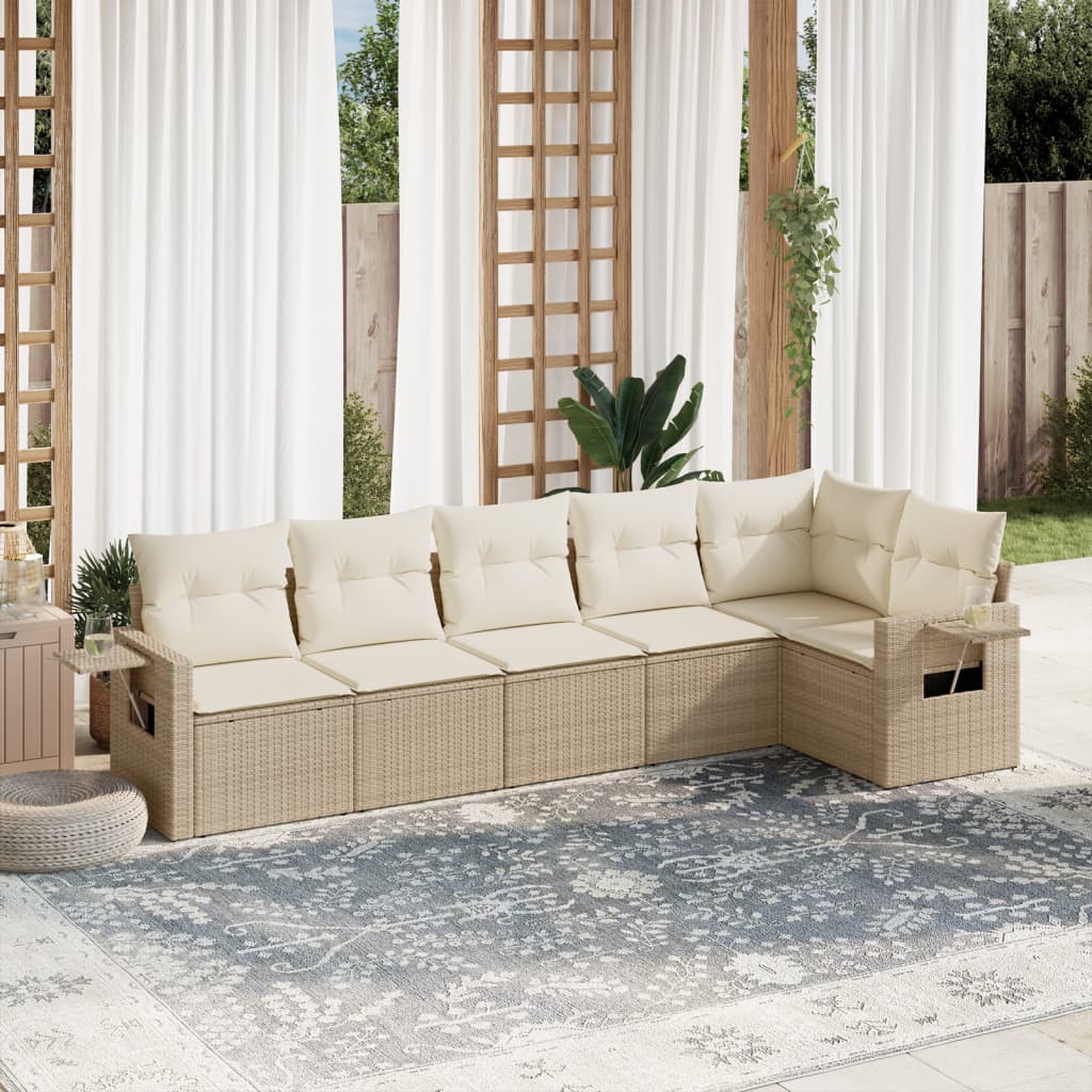 6-delige Loungeset met kussens poly rattan beige