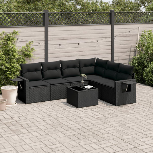 7-delige Loungeset met kussens poly rattan zwart Tuinsets | Creëer jouw Trendy Thuis | Gratis bezorgd & Retour | Trendy.nl