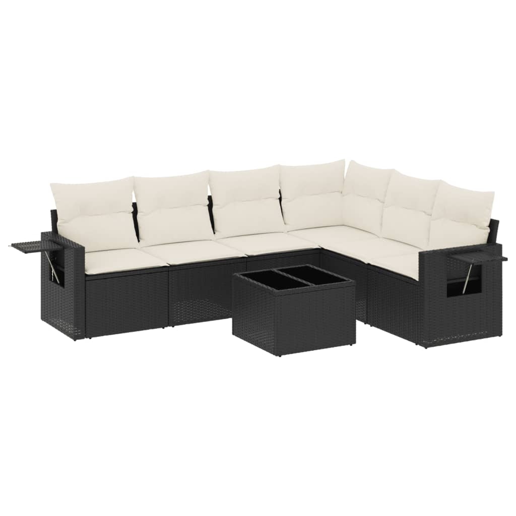 7-delige Loungeset met kussens poly rattan zwart Tuinsets | Creëer jouw Trendy Thuis | Gratis bezorgd & Retour | Trendy.nl