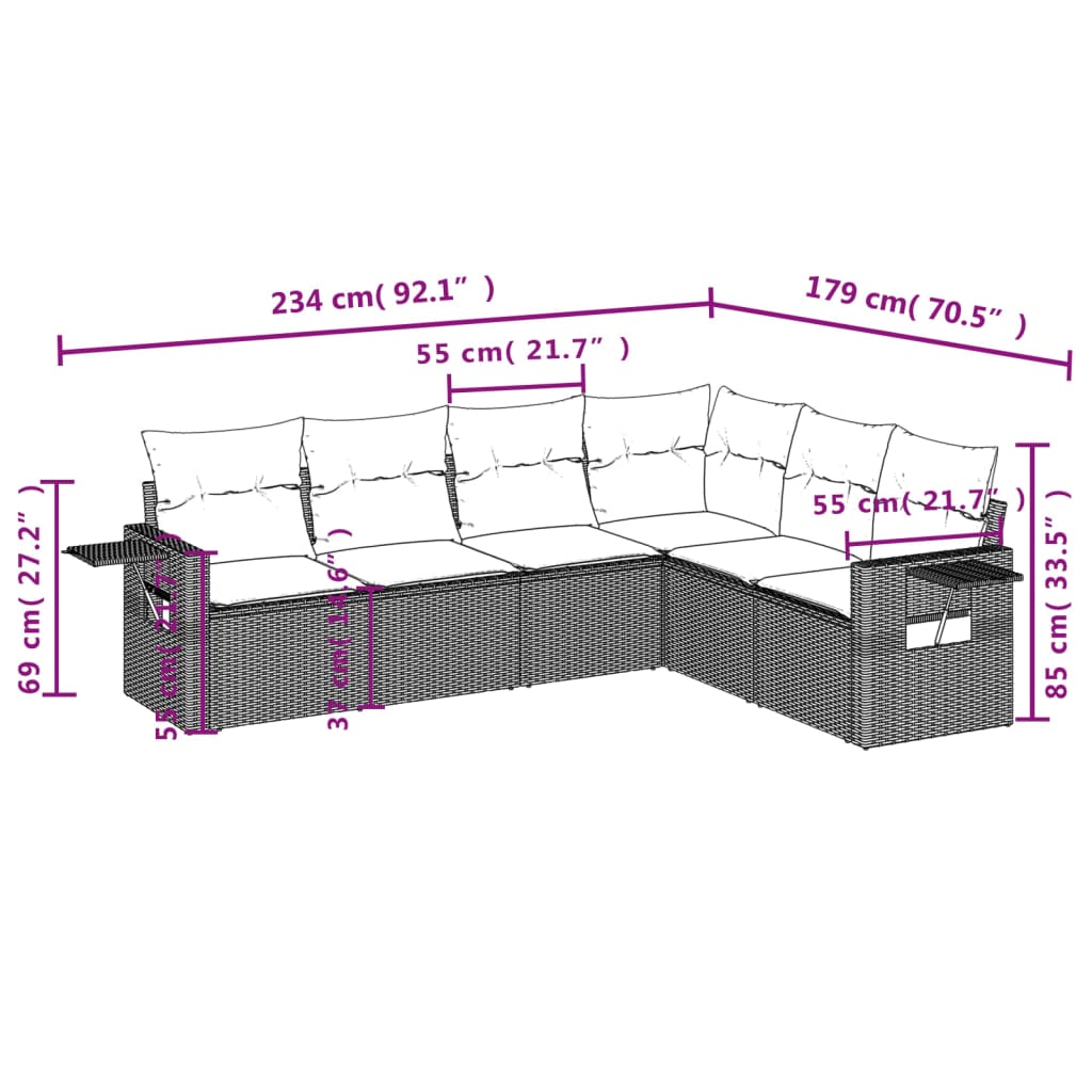 7-delige Loungeset met kussens poly rattan zwart Tuinsets | Creëer jouw Trendy Thuis | Gratis bezorgd & Retour | Trendy.nl