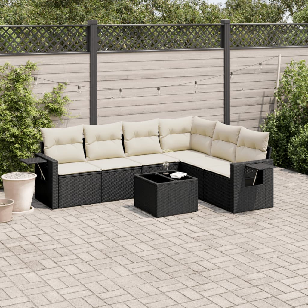 7-delige Loungeset met kussens poly rattan zwart Tuinsets | Creëer jouw Trendy Thuis | Gratis bezorgd & Retour | Trendy.nl