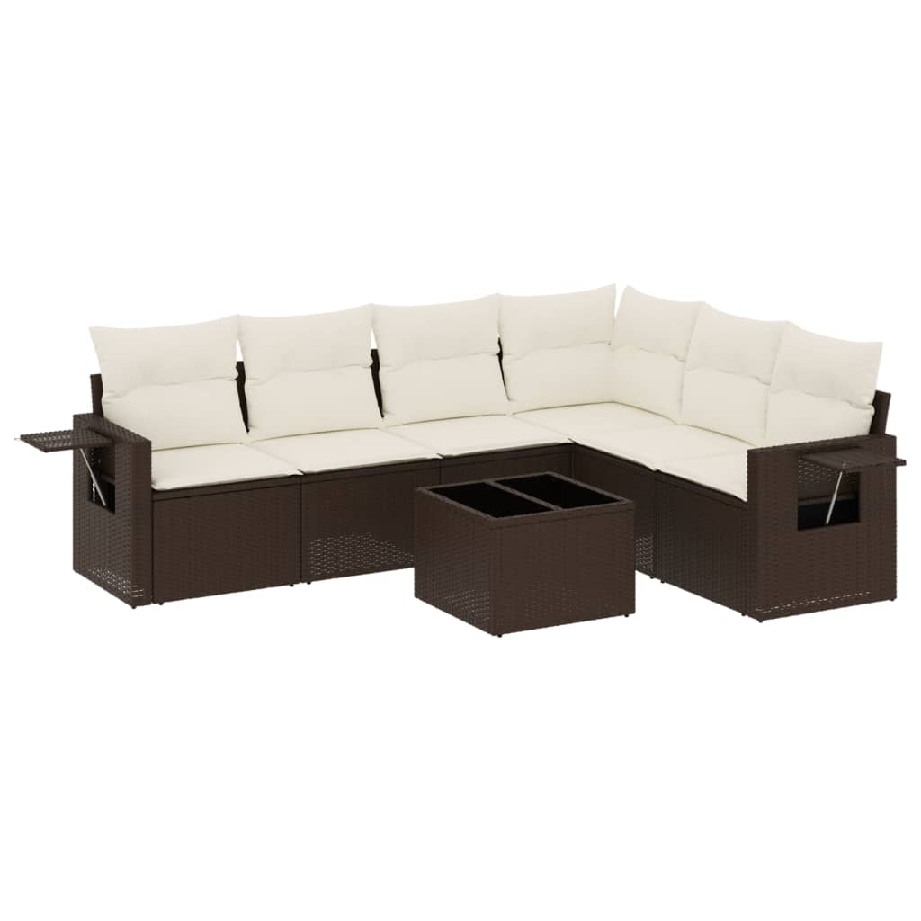 7-delige Loungeset met kussens poly rattan bruin