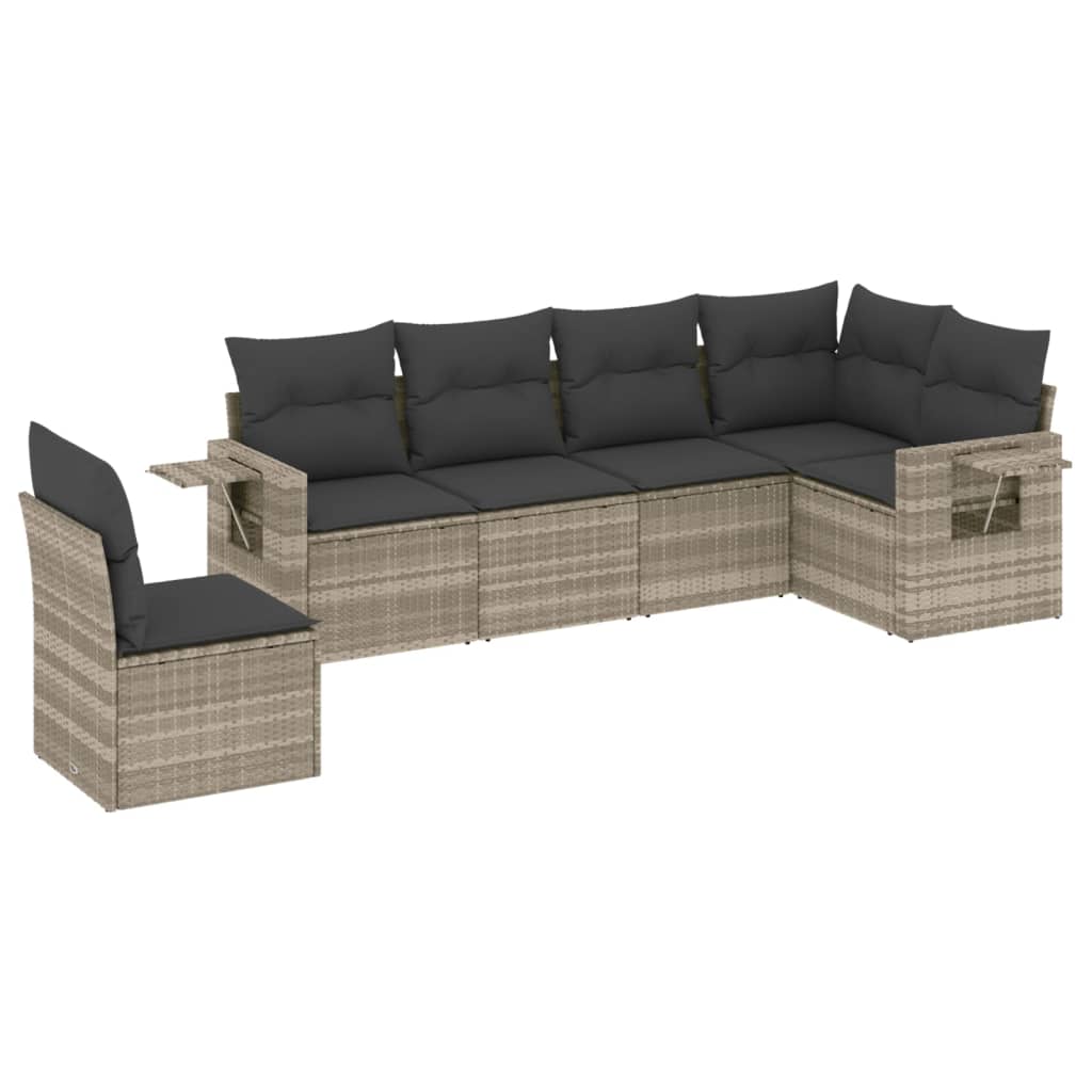 6-delige Loungeset met kussens poly rattan lichtgrijs