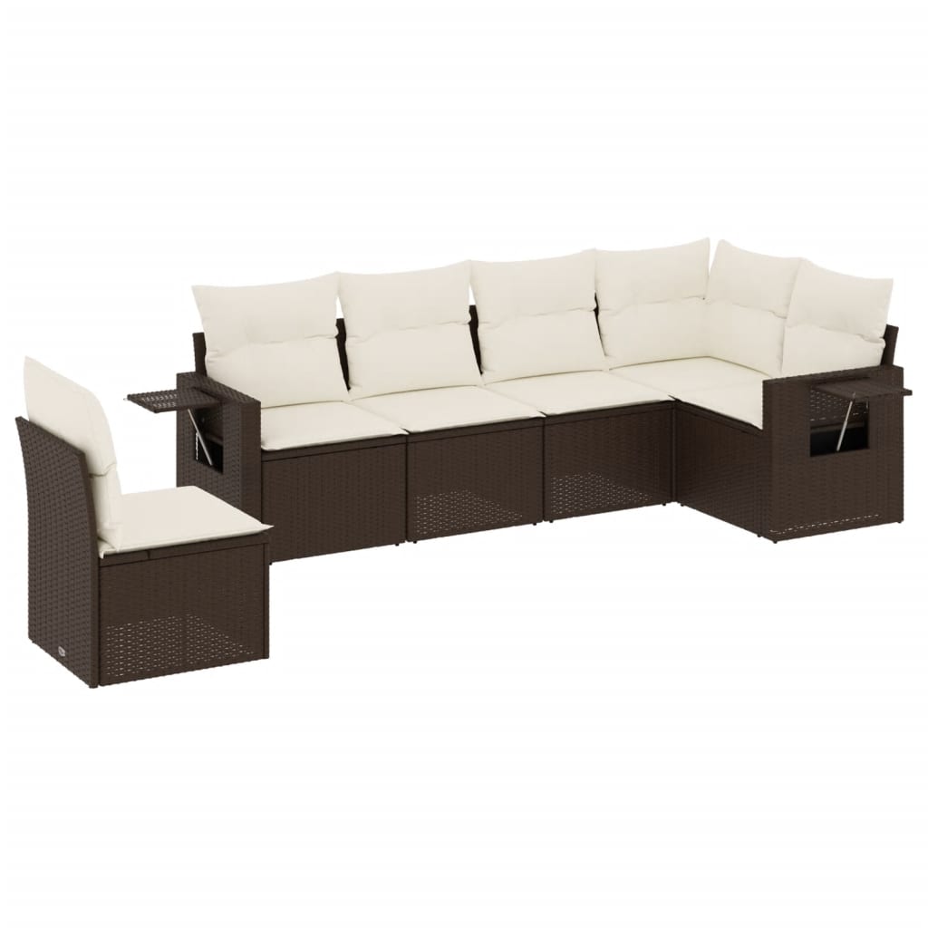 6-delige Loungeset met kussens poly rattan bruin